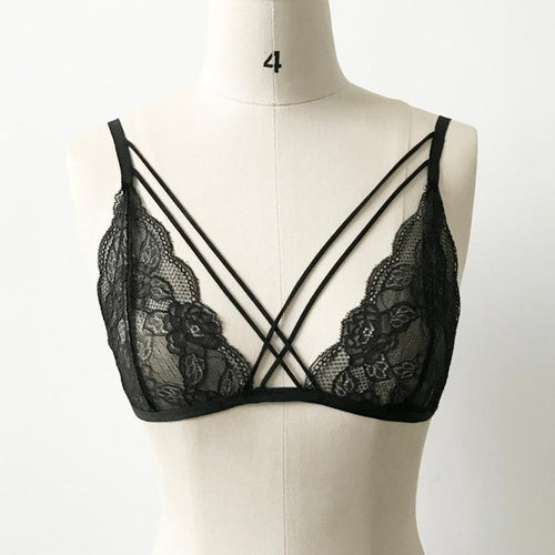 Bandage Cross Sexy Women Floral Lace Bralette Crop Top Sheer Triangle Black Bustier Sleeveless Tank Top For Women ladies #63 SM6