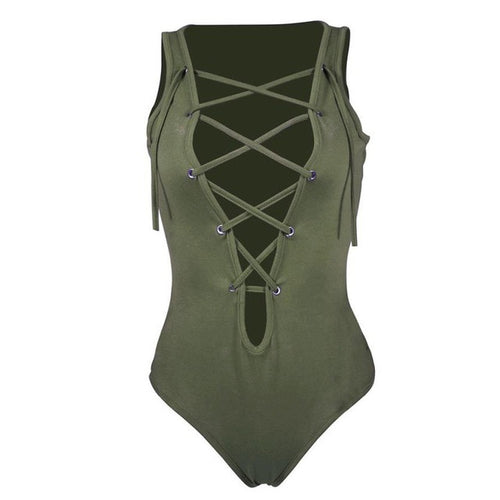 Bandage Sexy One Piece Outfits Women Sleeveless Hollow Out Deep V-Neck Summer Jumpsuit Women Jumpsuits & Rompers#A11 SM6