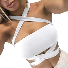 Bandage Tank Top Cross Bandage Hollow Out Women Cropped Tops Slim Black Sleeveless Halter Top Canotta Intima Donna#1521 SM6