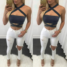 Bandage Tank Top Cross Bandage Hollow Out Women Cropped Tops Slim Black Sleeveless Halter Top Canotta Intima Donna#1521 SM6