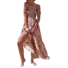 Beach Strapless Boho Dress Women  New Off Shoulder Ladies Floral Printed Irregular Splite Short Sleeve Long Dress Female #63 SM6