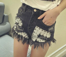 Beading High Waist Women Denim Shorts  New Female Summer Skinny Burrs Short Jeans Korea Fashion Letter Print Short 71156 SM6