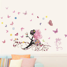 Beautiful Girl Butterfly Flower Art Wall Sticker For Home Decor DIY Personality Mural Child Room Nursery Decoration Print Poster SM6