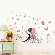 Beautiful Girl Butterfly Flower Art Wall Sticker For Home Decor DIY Personality Mural Child Room Nursery Decoration Print Poster SM6