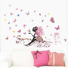 Beautiful Girl Butterfly Flower Art Wall Sticker For Home Decor DIY Personality Mural Child Room Nursery Decoration Print Poster SM6