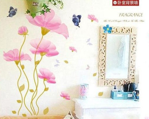 Bedroom Background Flower Pink Romantic Wall Stickers Home Decor Home Decoration SM6