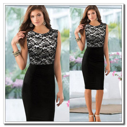 Best Exquisite Women Sexy Slim Lace Sleeveless Bodycon Cocktail Party Pencil Dress I-eat SM6