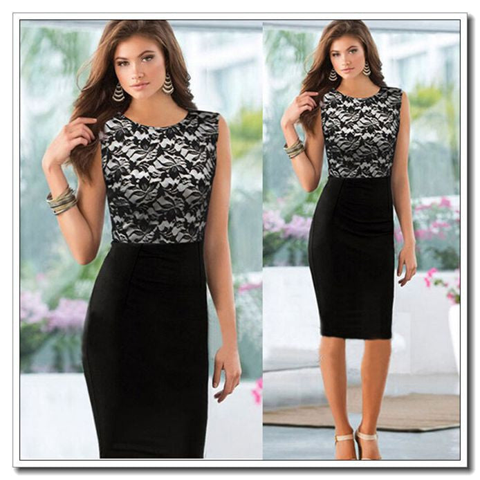 Best Exquisite Women Sexy Slim Lace Sleeveless Bodycon Cocktail Party Pencil Dress I-eat SM6