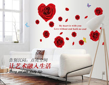 Big Red Rose Flowers 3d Wall Stickers Home Decor Sticker Flower Removable Background Red 60*90CM SM6