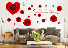 Big Red Rose Flowers 3d Wall Stickers Home Decor Sticker Flower Removable Background Red 60*90CM SM6