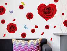 Big Red Rose Flowers 3d Wall Stickers Home Decor Sticker Flower Removable Background Red 60*90CM SM6