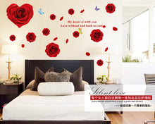 Big Red Rose Flowers 3d Wall Stickers Home Decor Sticker Flower Removable Background Red 60*90CM SM6