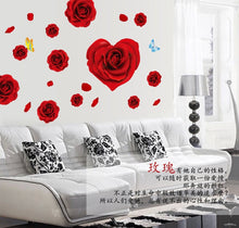 Big Red Rose Flowers 3d Wall Stickers Home Decor Sticker Flower Removable Background Red 60*90CM SM6
