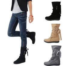 Big Size 39-42 Lace Up Short Boot Hidden Wedge Women Slip-on Riding Boot Mid-Calf botas Boots Shoes Woman SM6