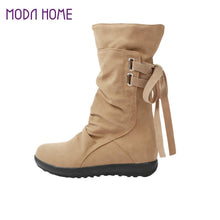 Big Size 39-42 Lace Up Short Boot Hidden Wedge Women Slip-on Riding Boot Mid-Calf botas Boots Shoes Woman SM6