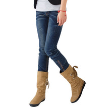 Big Size 39-42 Lace Up Short Boot Hidden Wedge Women Slip-on Riding Boot Mid-Calf botas Boots Shoes Woman SM6