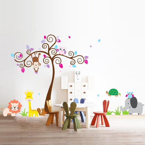 Big Tree Room Decor Owl Squirrel Monkey Home Decals Removable Vinyl Wall Sticker SM6