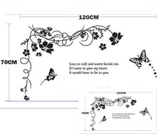 Big Wall Sticker Black Flower Vine Butterfly 47*27IN Removable Creative Decals SM6