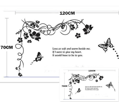 Big Wall Sticker Black Flower Vine Butterfly 47*27IN Removable Creative Decals SM6