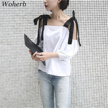 Black Bow Tie Sexy White t-shirt  New Korean Women T shirts Sweet Women Short Sleeve Female Slash neck Tops Plus Size 72672 SM6