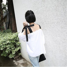Black Bow Tie Sexy White t-shirt  New Korean Women T shirts Sweet Women Short Sleeve Female Slash neck Tops Plus Size 72672 SM6