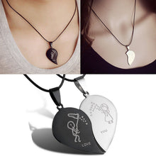 Black Cord Necklace Stainless Steel Engrave Love You Pendants Necklace Jewelry 2PCS Couple Broken Heart Choker Necklaces SM6