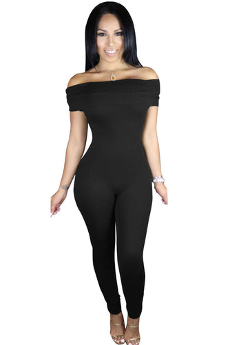 Black Off Shoulder Jumpsuit Long Pants Overalls For Rompers  Casual Bodycon  Jumpsuits 64052 SM6