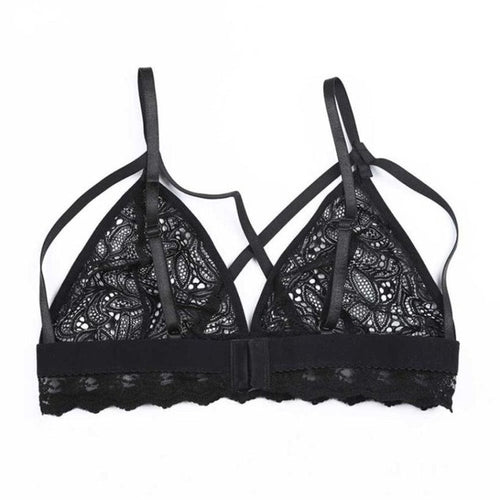 Black Red  Style Women Hollow Out Translucent Strappy Sheer Lace Crochet Bralette Cropped Feminino Tops Women  #23 SM6