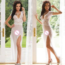 Black Red White Sexy Long Night Gown Transparent Sheer Mesh Night Dress Erotic Long Lingerie Women Sexy Nightwear Sleepwear SM6