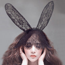 Black Sexy Bunny Long Ear Lace Bob Veil Mask Headband Headwrap Halloween Party Makeup Party #3546 SM6