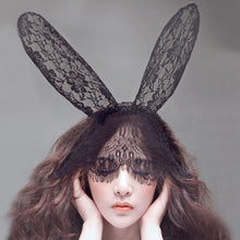 Black Sexy Bunny Long Ear Lace Bob Veil Mask Headband Headwrap Halloween Party Makeup Party #3546 SM6