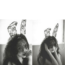 Black Sexy Bunny Long Ear Lace Bob Veil Mask Headband Headwrap Halloween Party Makeup Party #3546 SM6