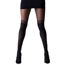 Black Sexy Women Temptation Sheer Mock Suspender Tights Cool Mock Over The Knee Double Stripe Sheer Tights Pantyhose Stockings SM6