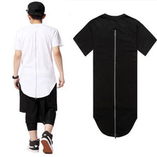 Black White T shirt XXL Long Back Zipper Streetwear Swag Man Hip Hop Skateboard T-shirt Top Tee Men Clothing SM6