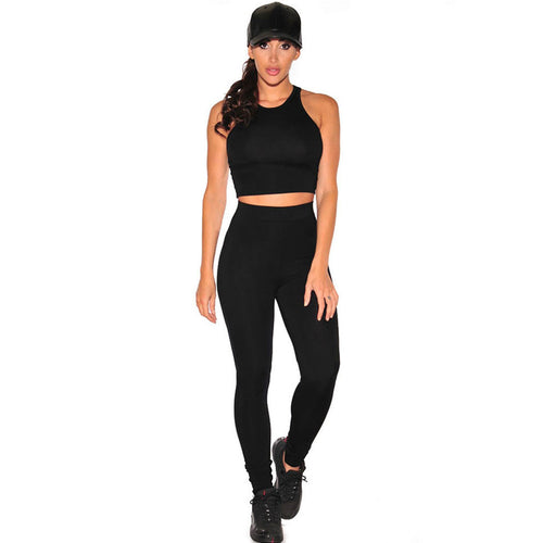 Black Two Piece Jumpsuit Sleeveless Crop Top  Casual Rompers  Jumpsuit Long Pants Full Length Bodycon Jumpsuit SM6