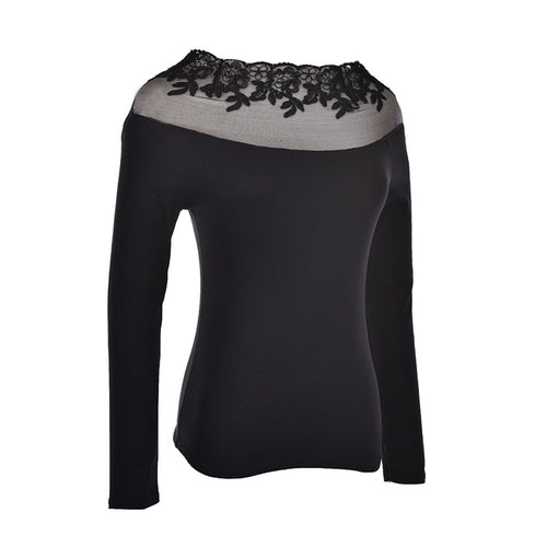 Black   white striped blouse Knitted women tops lace floral embroidery shirts long sleeve knitwear Women Formal Tops SM6