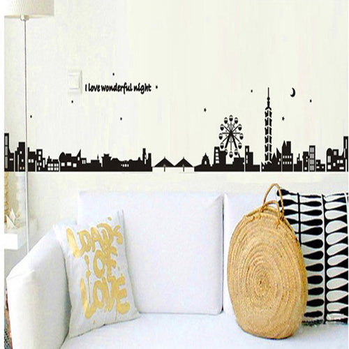 Black city silhouette creative combination sofa background adornment wall posts SM6