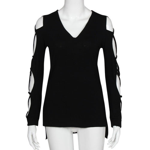 Blouse Plus Size 4XL Blouse Women Sexy Hollow Out Long Sleeve Casual Tops Cross Bandage Irregular Blouse Roupa Feminina#A909 SM6