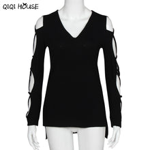 Blouse Plus Size 4XL Blouse Women Sexy Hollow Out Long Sleeve Casual Tops Cross Bandage Irregular Blouse Roupa Feminina#A909 SM6