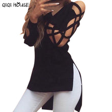 Blouse Plus Size 4XL Blouse Women Sexy Hollow Out Long Sleeve Casual Tops Cross Bandage Irregular Blouse Roupa Feminina#A909 SM6