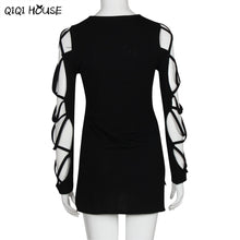 Blouse Plus Size 4XL Blouse Women Sexy Hollow Out Long Sleeve Casual Tops Cross Bandage Irregular Blouse Roupa Feminina#A909 SM6