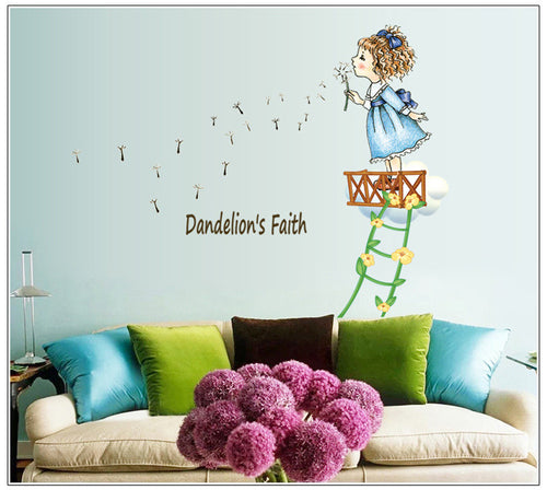 Blow the dandelion girl children room of household adornment wall stickers on the wall SM6