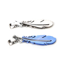 Blue Black Stainless Steel Feather Men Necklace PU Leather Rope Chain Pendant Necklace For Men Male Gifts SM6