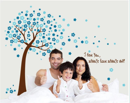 Blue Flower Tree Family Happy Home Decor Wall Sticker Removable SM6