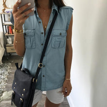 Blue Jean Denim Women Lady Tops Casual Sleeveless Blue Shirts Pocket Brief Tops Outwear Clothing Vest SM6