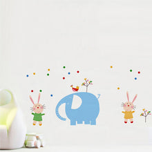 Blue elephant and lovely small rabbit the household adornment of children room wall stickers on the wall SM6