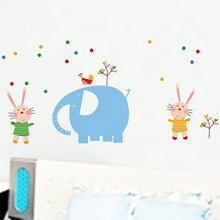 Blue elephant and lovely small rabbit the household adornment of children room wall stickers on the wall SM6