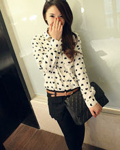 Blusas Feminina Fashion 2016 New Women Chiffon Blouses Lapel Collar LongSleeve Love Heart Print Blouse Shirts Sweet Casual Tops SM6