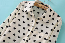 Blusas Feminina Fashion 2016 New Women Chiffon Blouses Lapel Collar LongSleeve Love Heart Print Blouse Shirts Sweet Casual Tops SM6