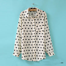 Blusas Feminina Fashion 2016 New Women Chiffon Blouses Lapel Collar LongSleeve Love Heart Print Blouse Shirts Sweet Casual Tops SM6